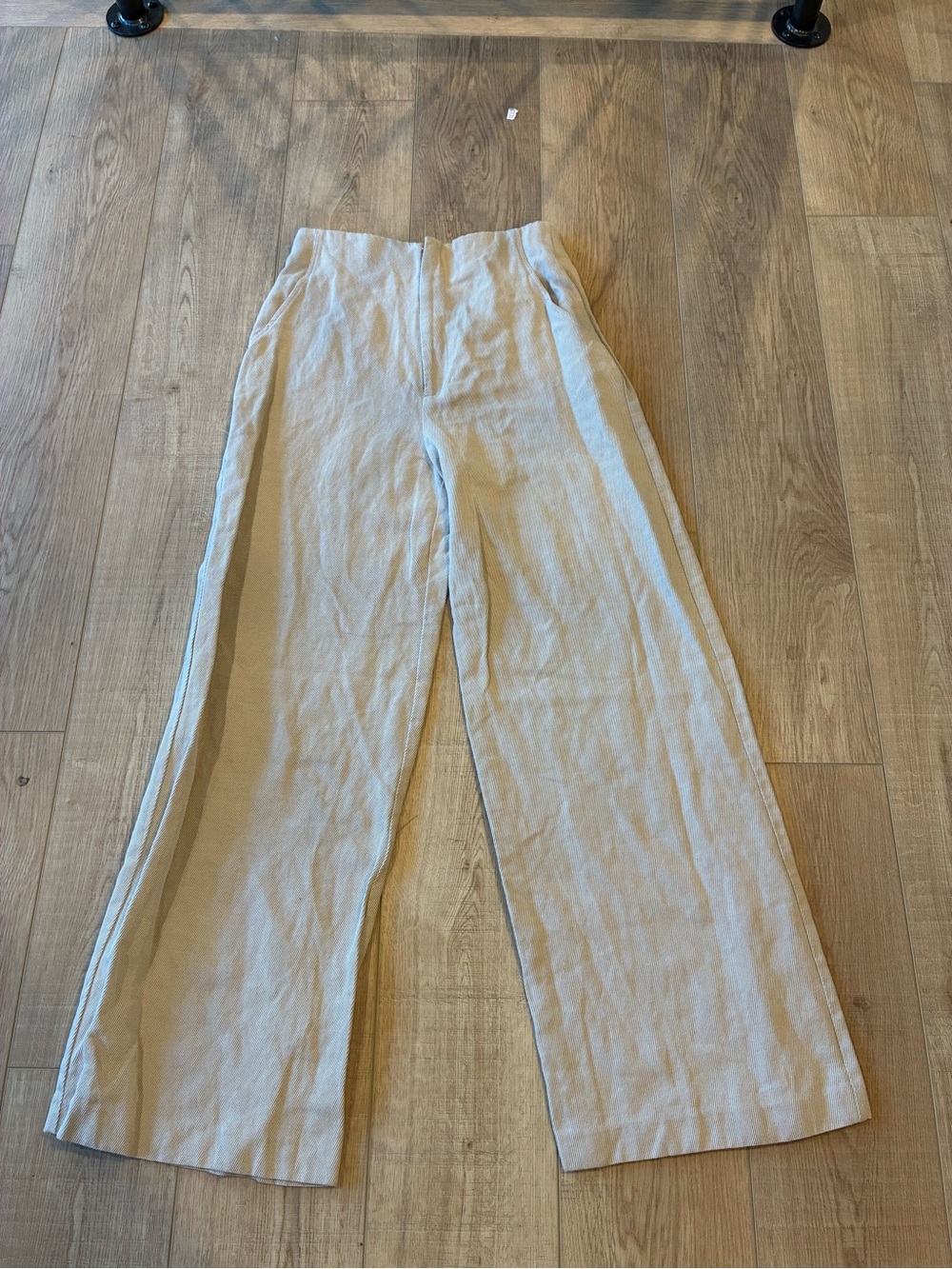 Zara Wide Leg Linen-Blend Pants in light khaki high rise Fall office Large long